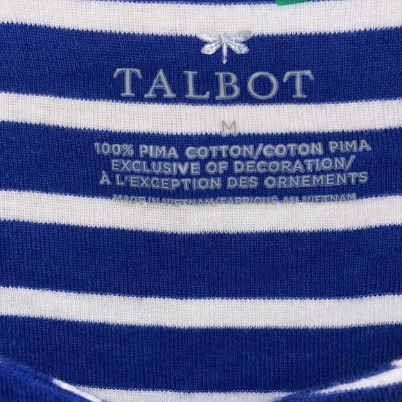 •TALBOTS•BLUE/WHITE STRIPED SHORT SLEEVE SEQUIN "FISH" TOP 🐠 SIZE MEDIUM EUC - Picture 5 of 5